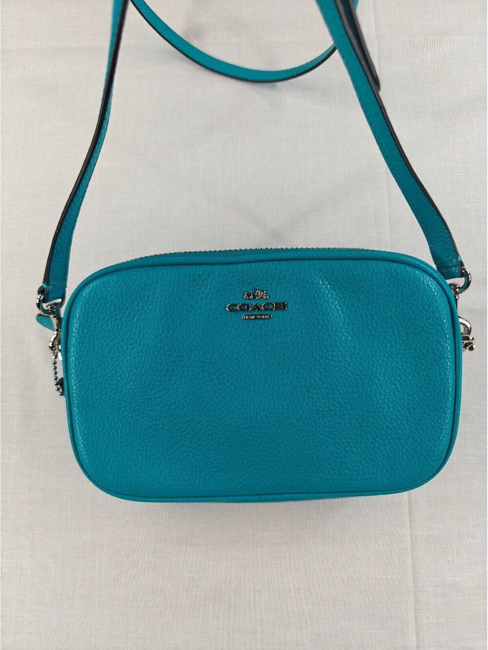 Coach 65547 Pebbled Leather Crossbody Clutch Turquoise Blue NWT $165